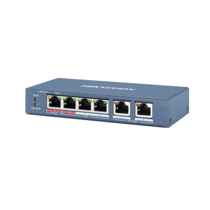 Hikvision DS-3E0106HP-E Switch Poe 4 porti, 100Mbps, 2 x RJ45, 60W, 1 port võib olla High Poe